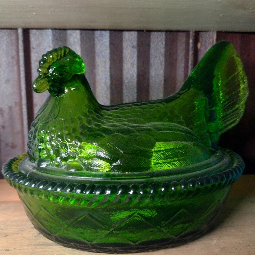 Vintage glass hen on nest